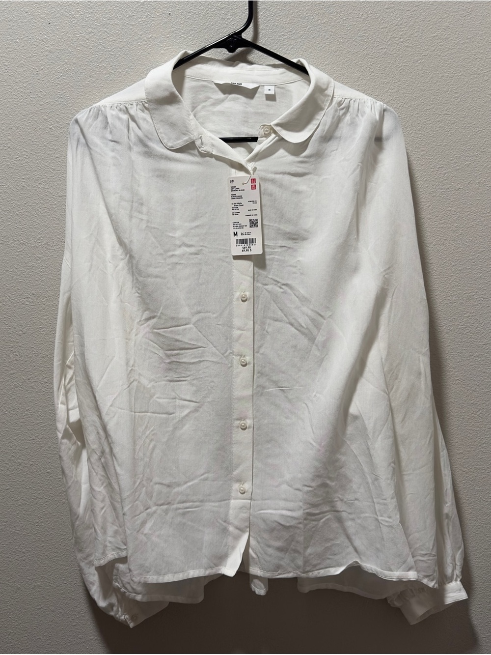 Uniqlo Soft Lawn Gathered Blouse (White) - Medium